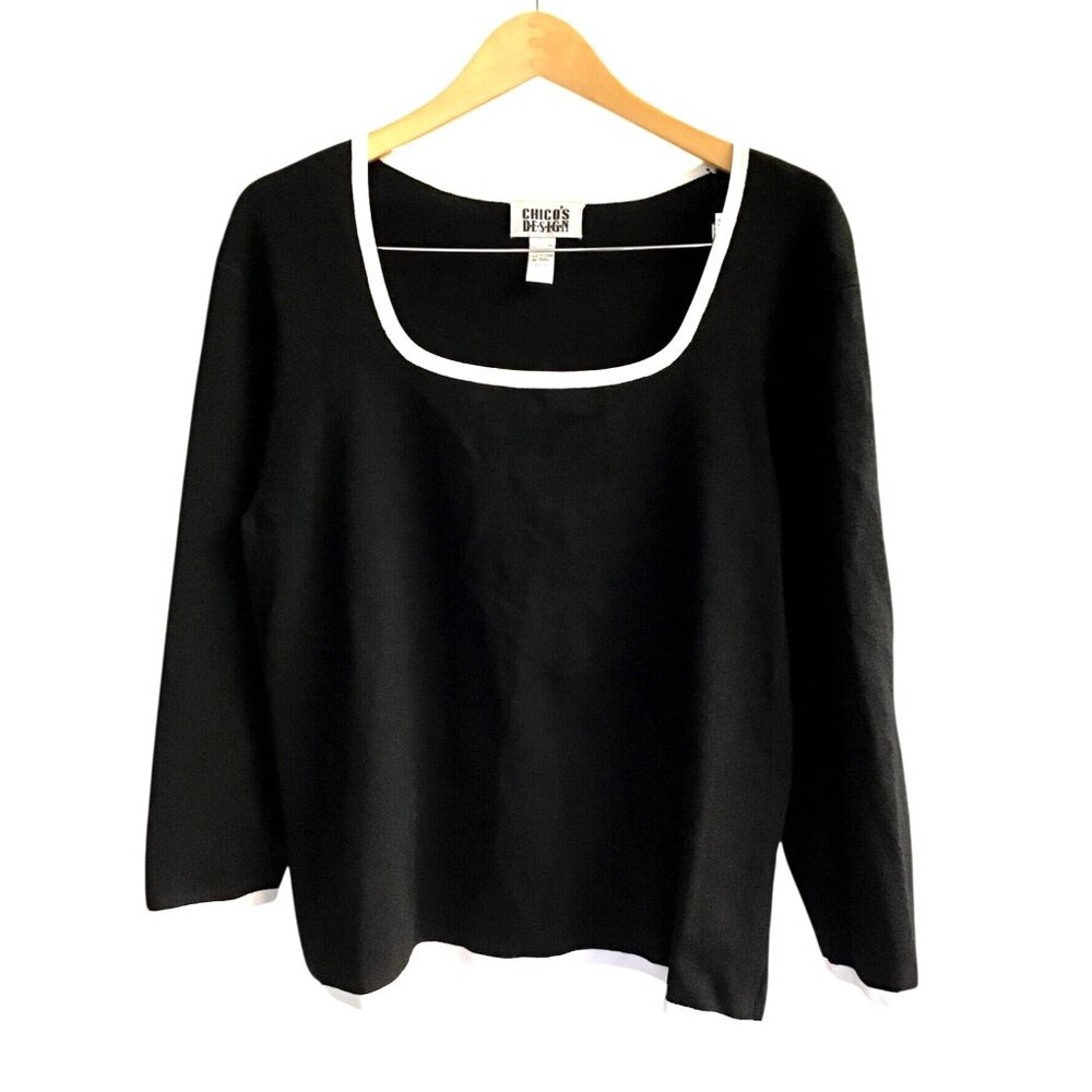 CHICO'S- WOMENS BLACK PULLOVER LONG SLEEVE SHIRT SIZE SMALL